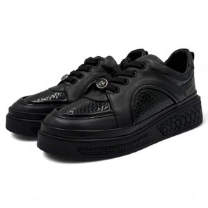 Czarne, skórzane sneakersy z wężowym tłoczeniem