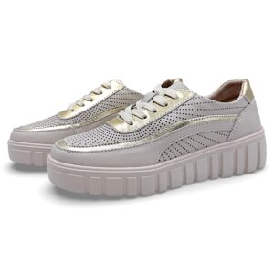 Beżowe sneakersy ze złotymi wstawkami