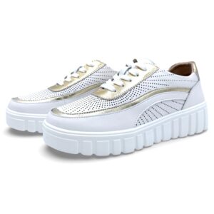 Białe sneakersy ze złotymi wstawkami