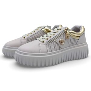 Beżowo-złote sneakersy z ozdobnymi suwaczkami